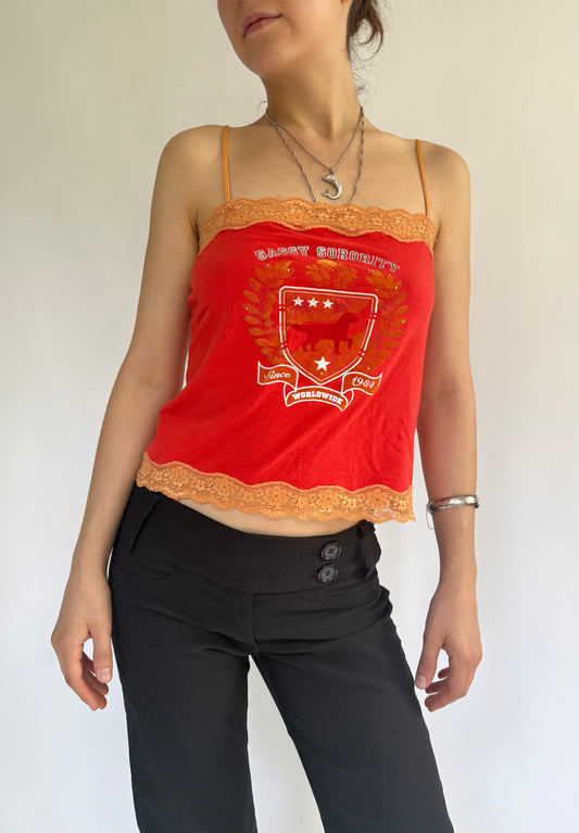 Y2k lacey cami top with sassy logo