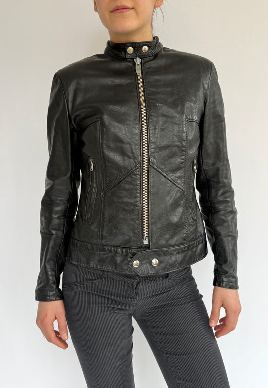 2000s leather zip up fitted jacket