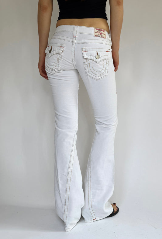 Y2K DEADSTOCK True Religion white corduroy low-rise flare jeans