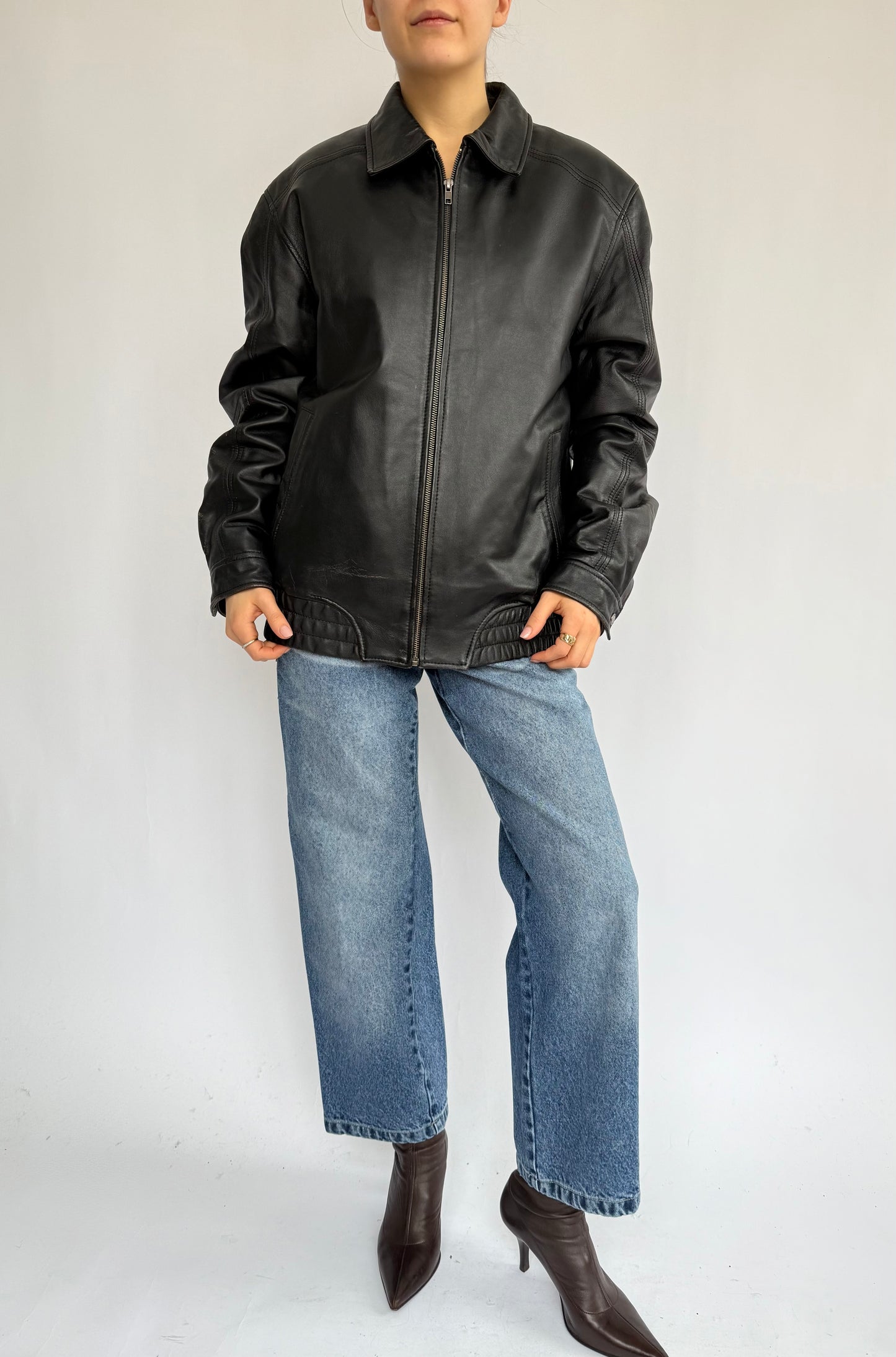 Vintage 90s black leather bomber jacket by DANIER