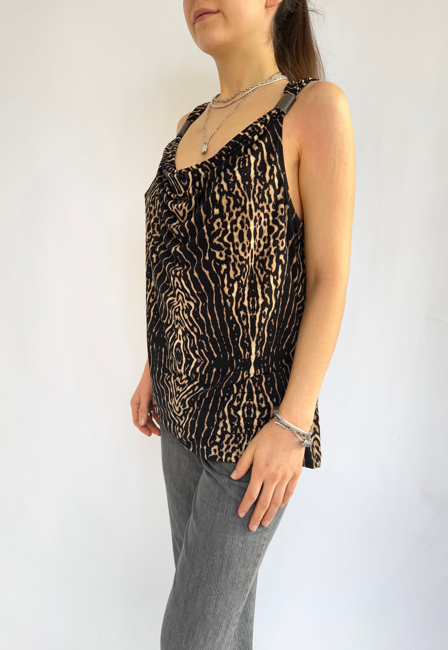 2000s Leopard print cowl neck tank top