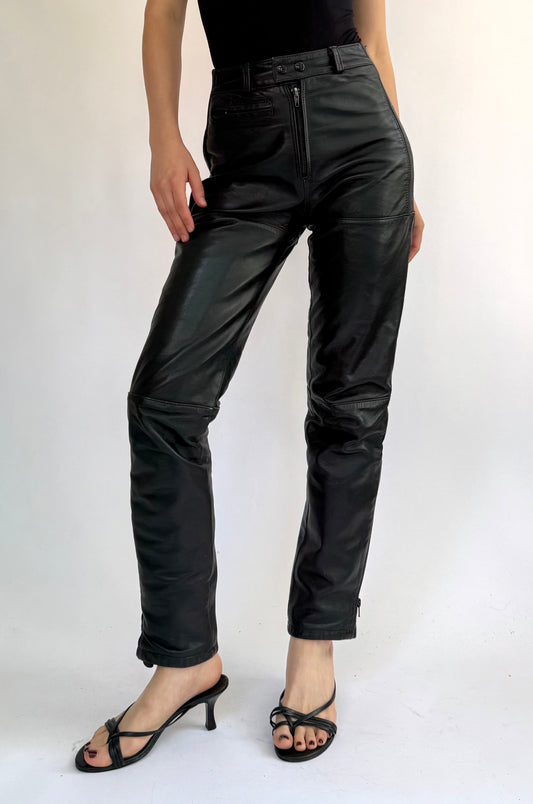 Vintage 90s high rise genuine leather pants with zipper detailing