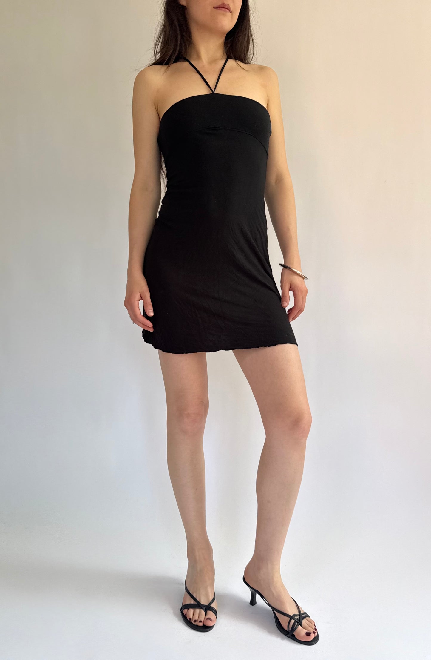 Y2K black mini halter dress