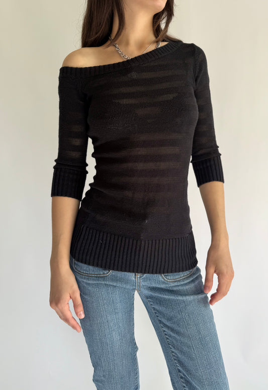 Y2K sheer Black off the shoulder sweater