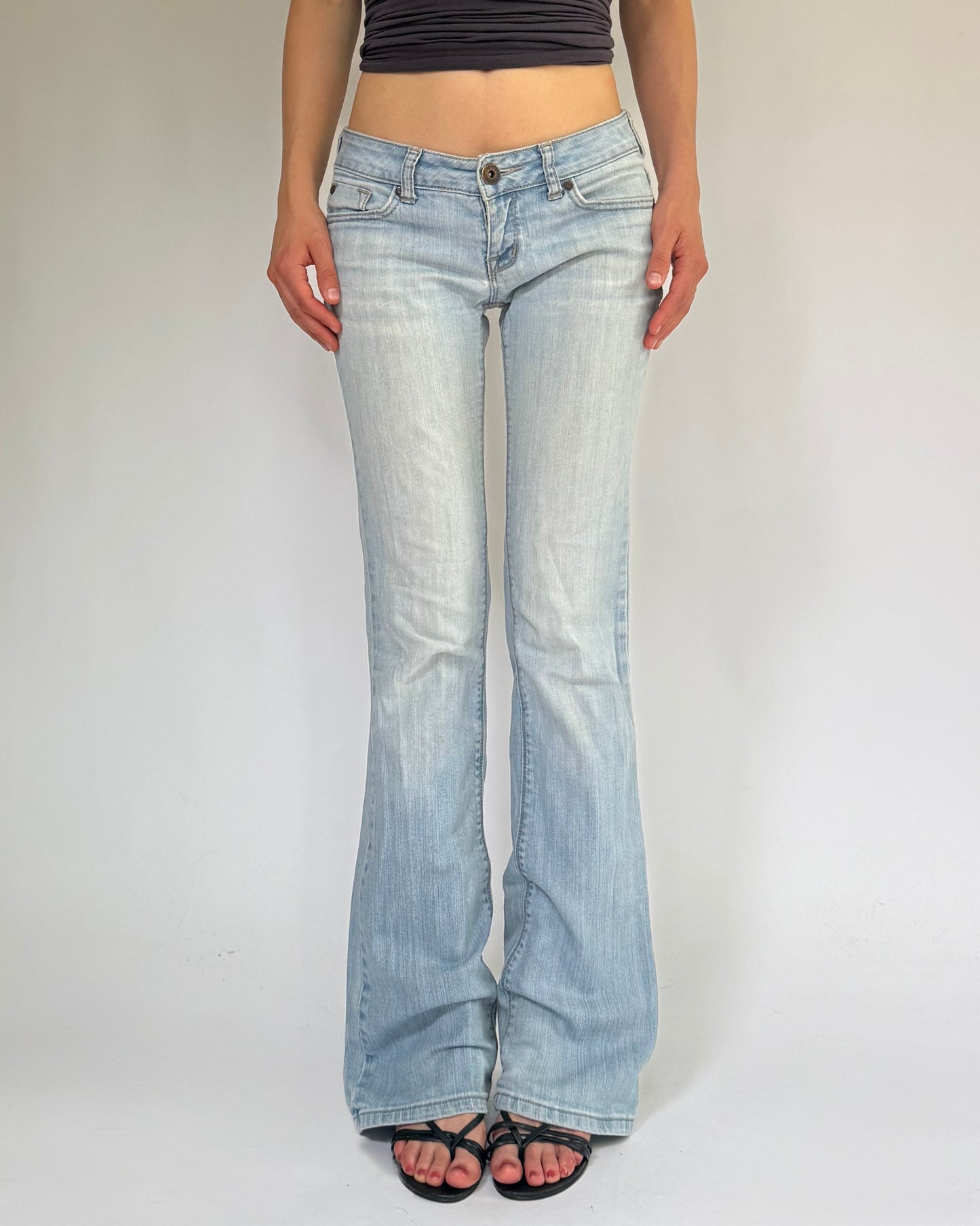 Y2K light wash extra low rise flare jeans