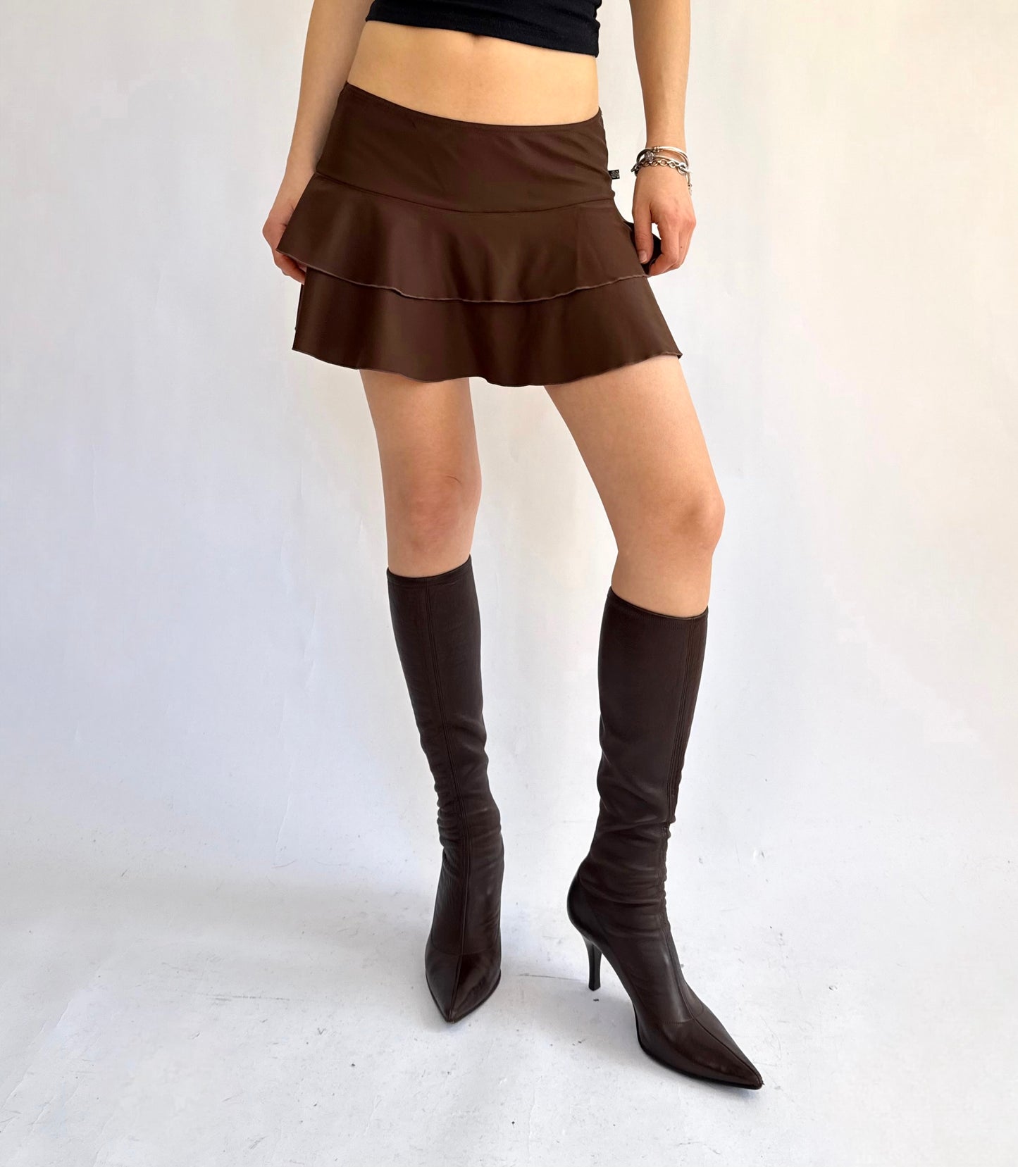 Y2K Brown mini skirt with ruffles