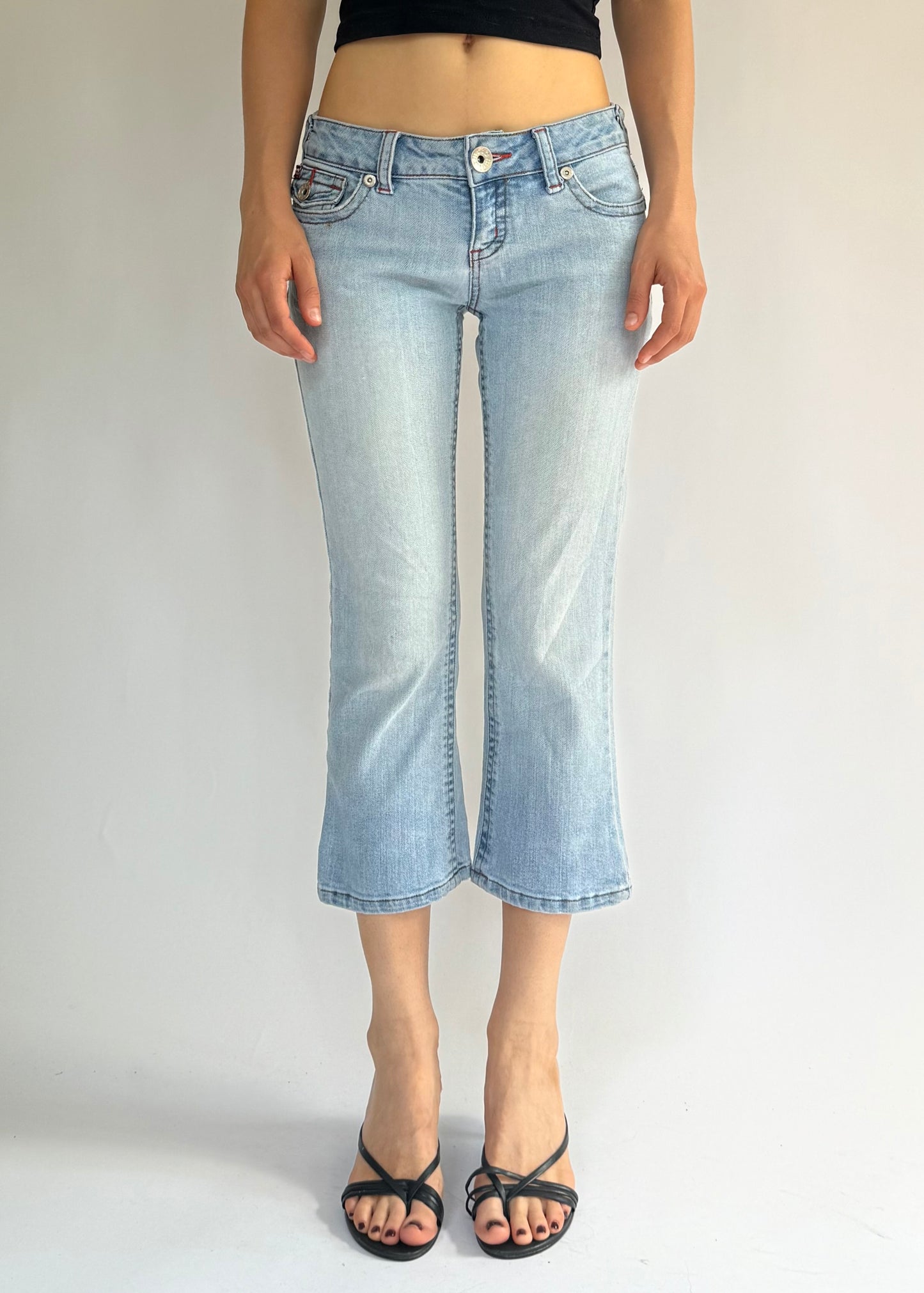 Y2k low rise flared denim capris