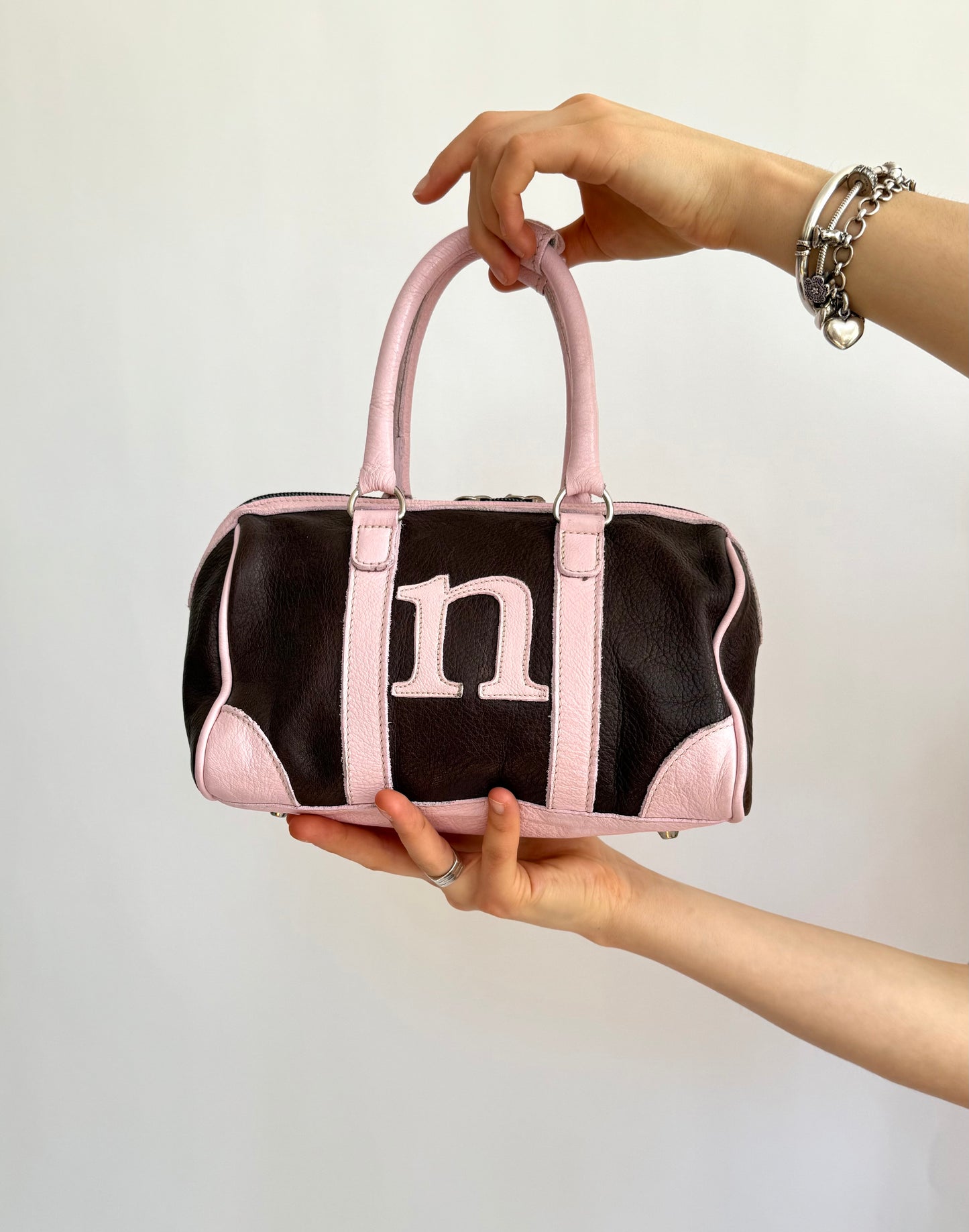 Icinic 2000s pink and brown leather monogrammed n bag