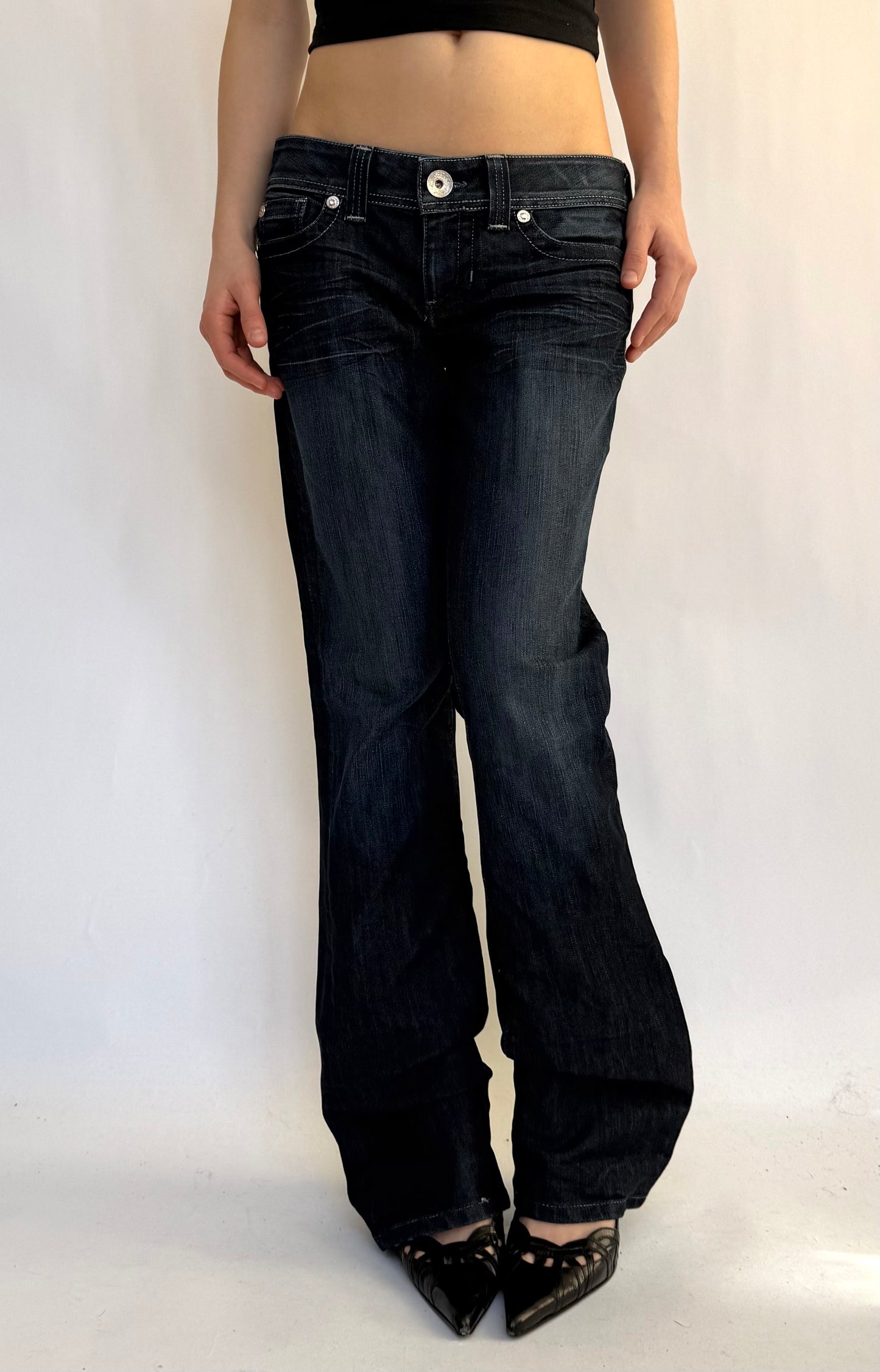 Y2K/2000s extra low rise flared jeans by GUESS