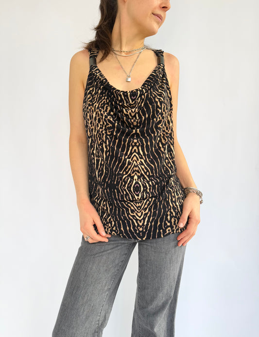 2000s Leopard print cowl neck tank top