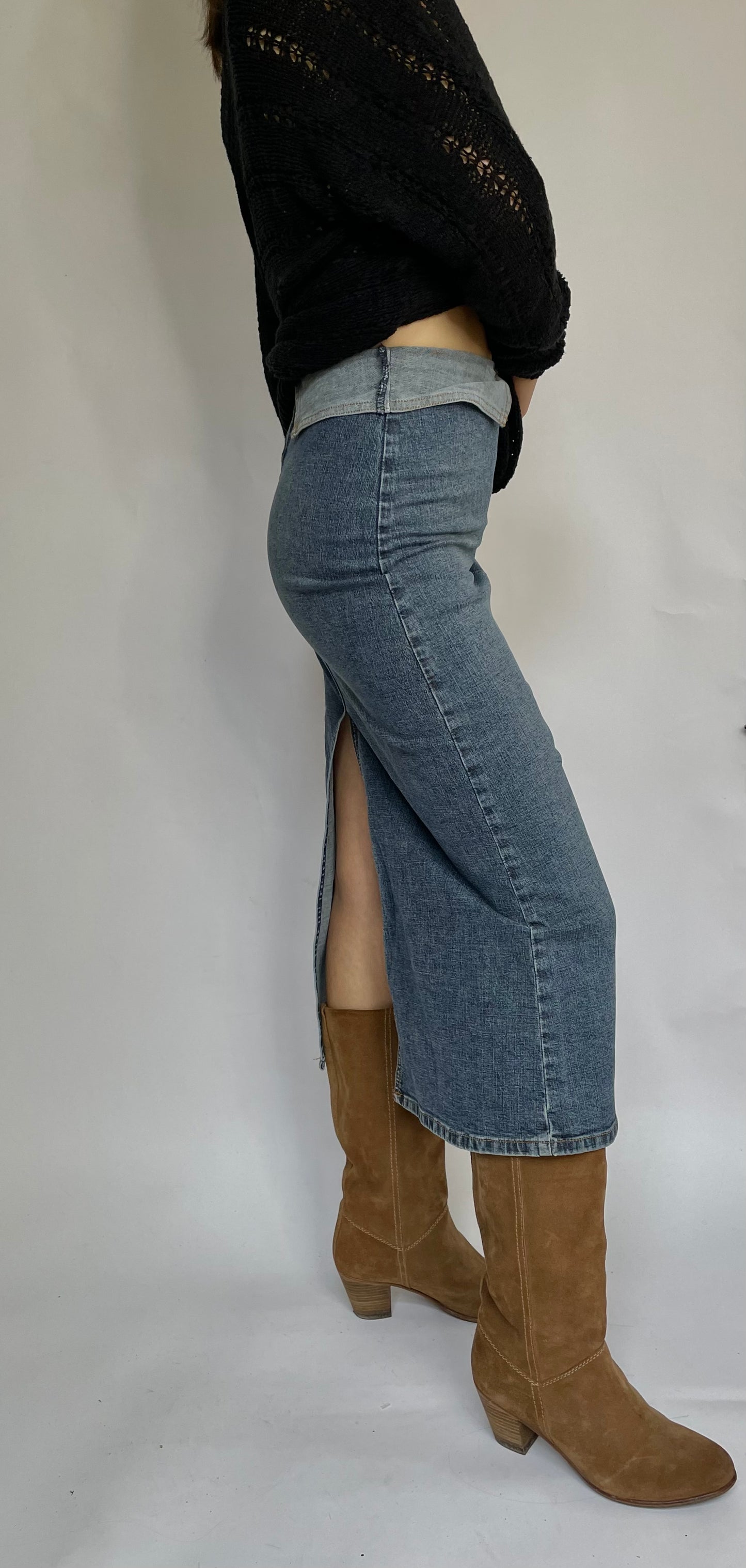 Y2K denim maxi skirt with zip