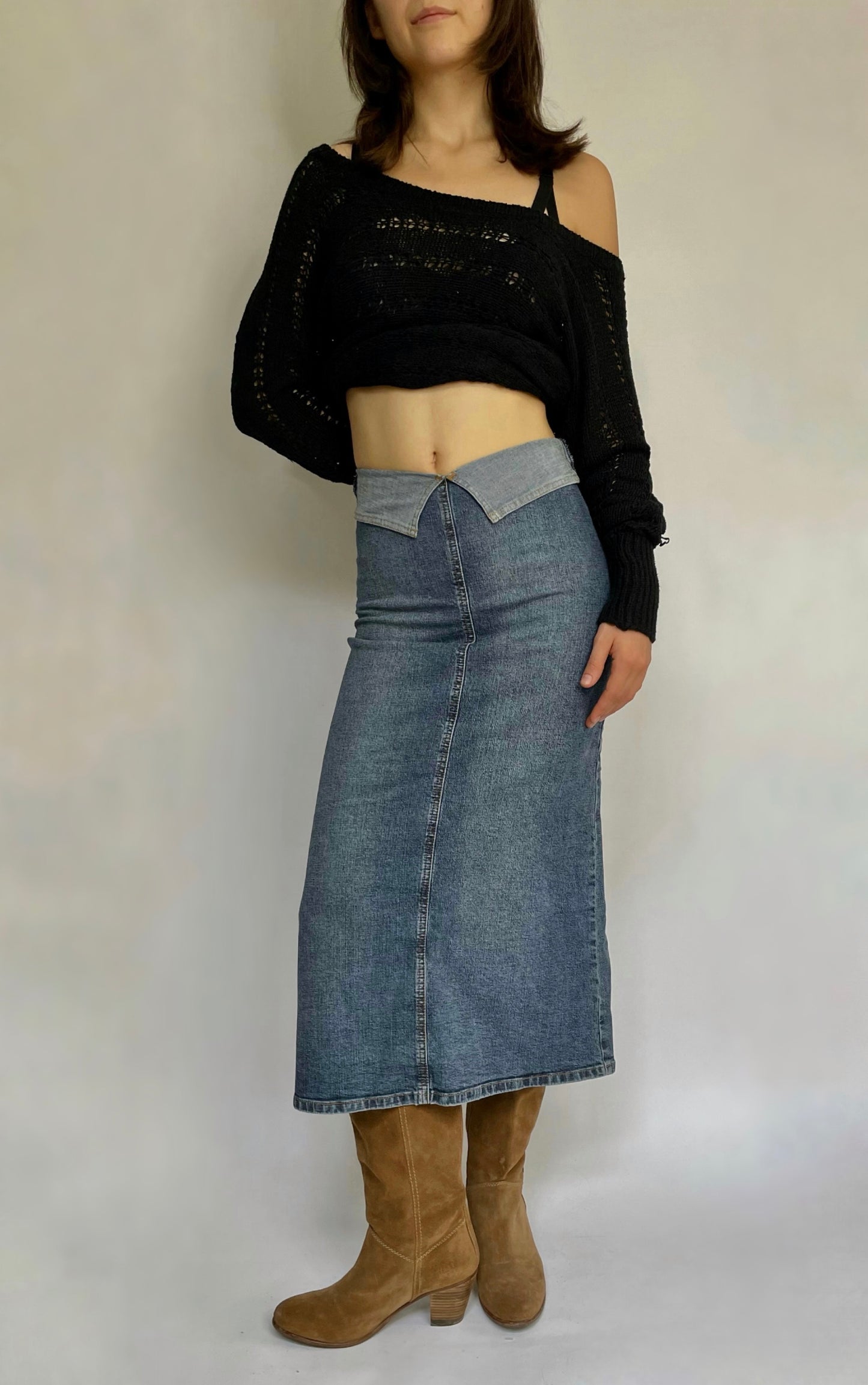 Y2K denim maxi skirt with zip