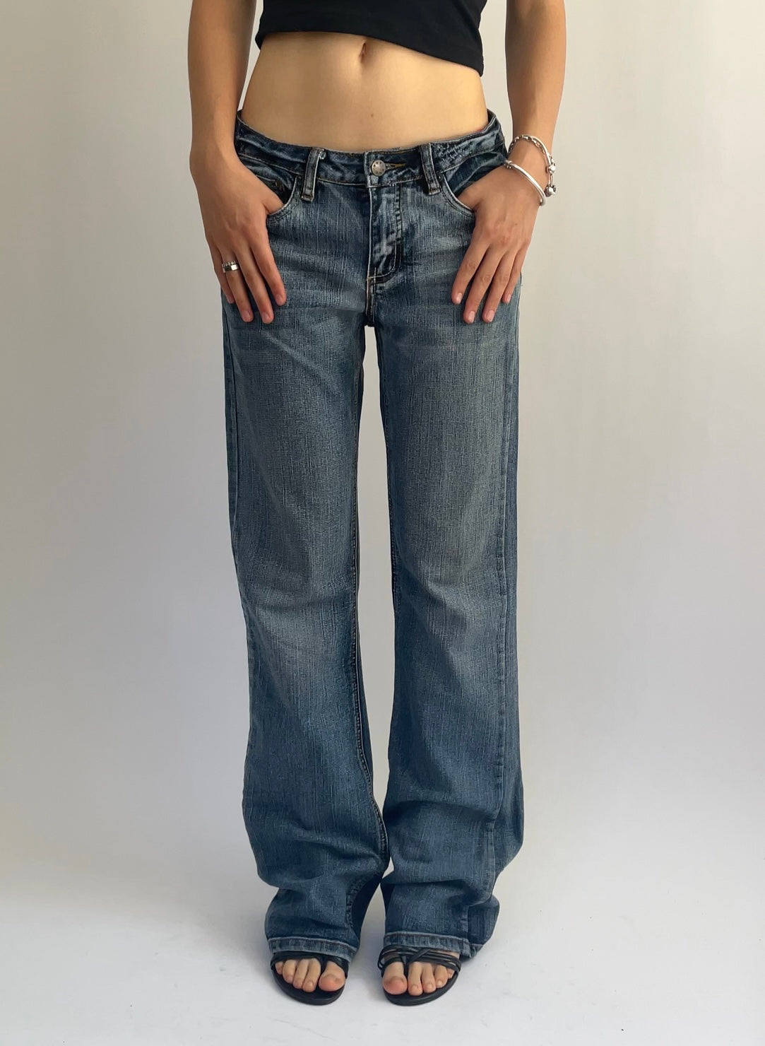 Y2K low rise dark wash baggy  jeans