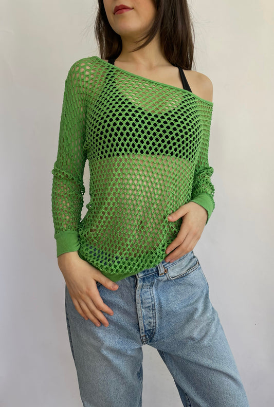 Y2K green fishnet top