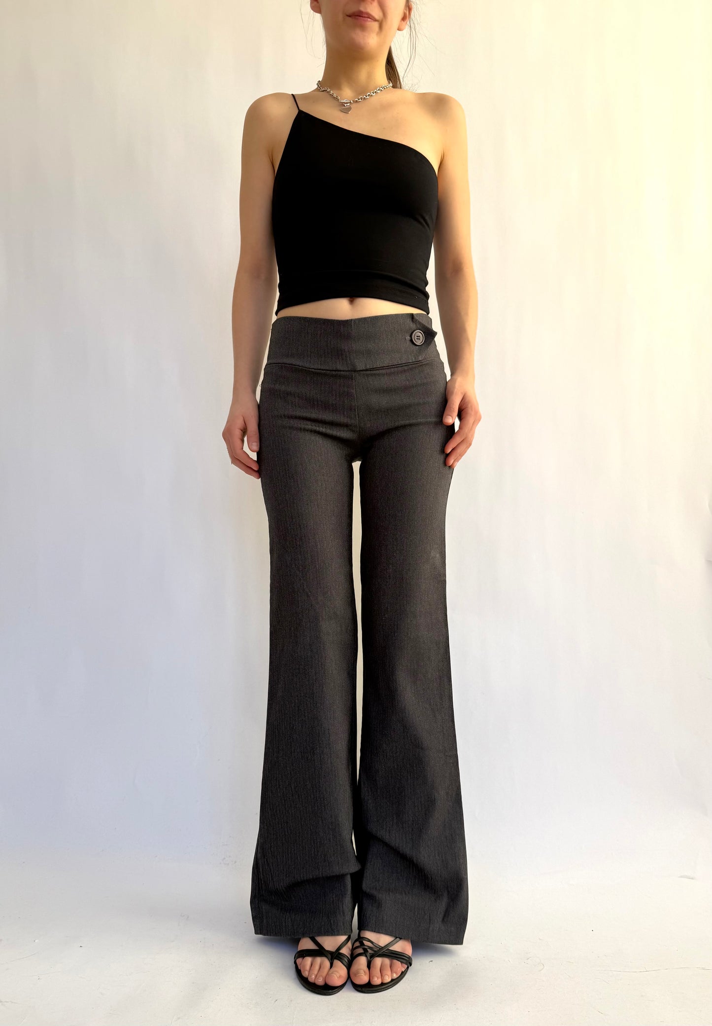 Y2K/2000s flared low rise grey office siren pants