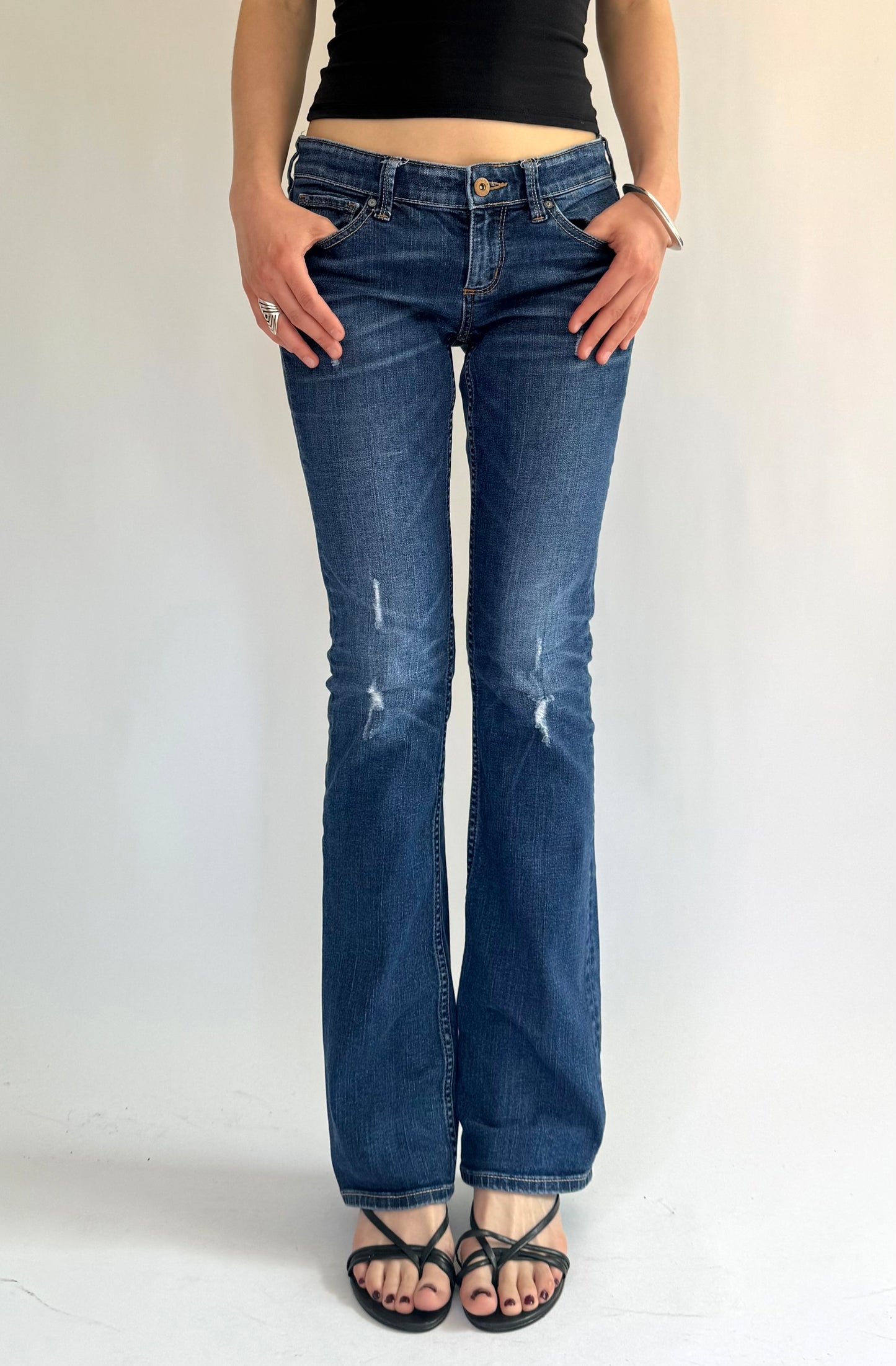 Y2K Low rise slightly flared blue jeans