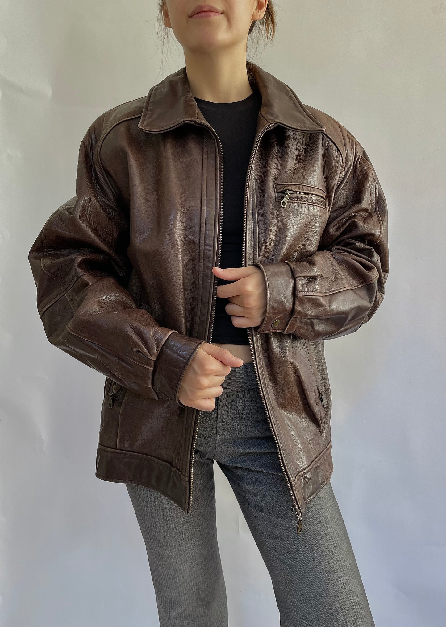 Vintage oversized brown leather jacket