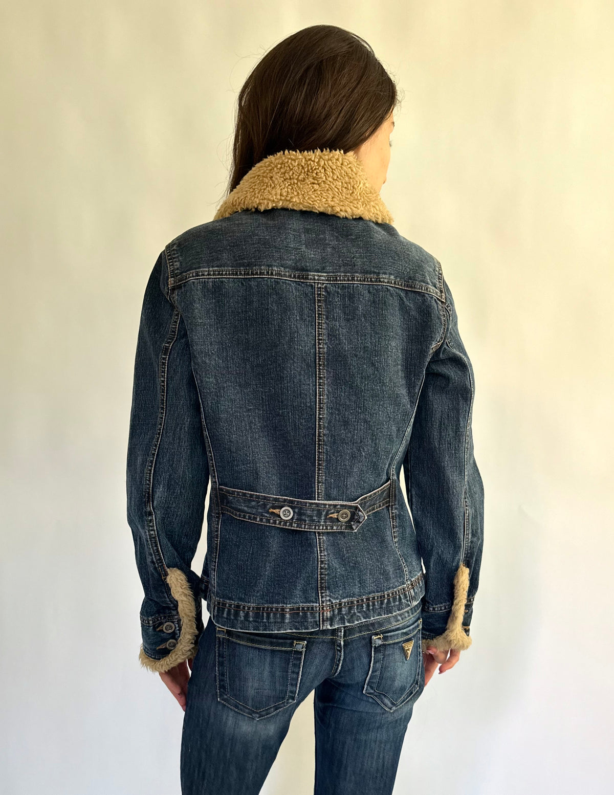 French Cuff Y2K Sherpa Collar Denim Jacket – Size M