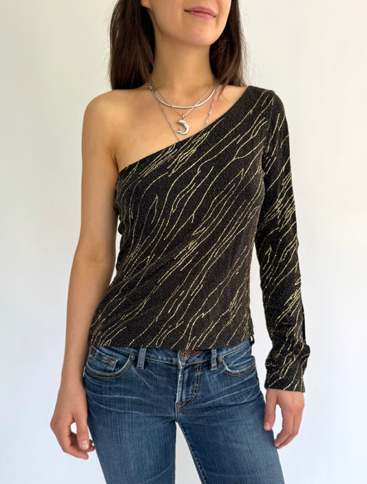 Y2K sparkling one sleeve party top