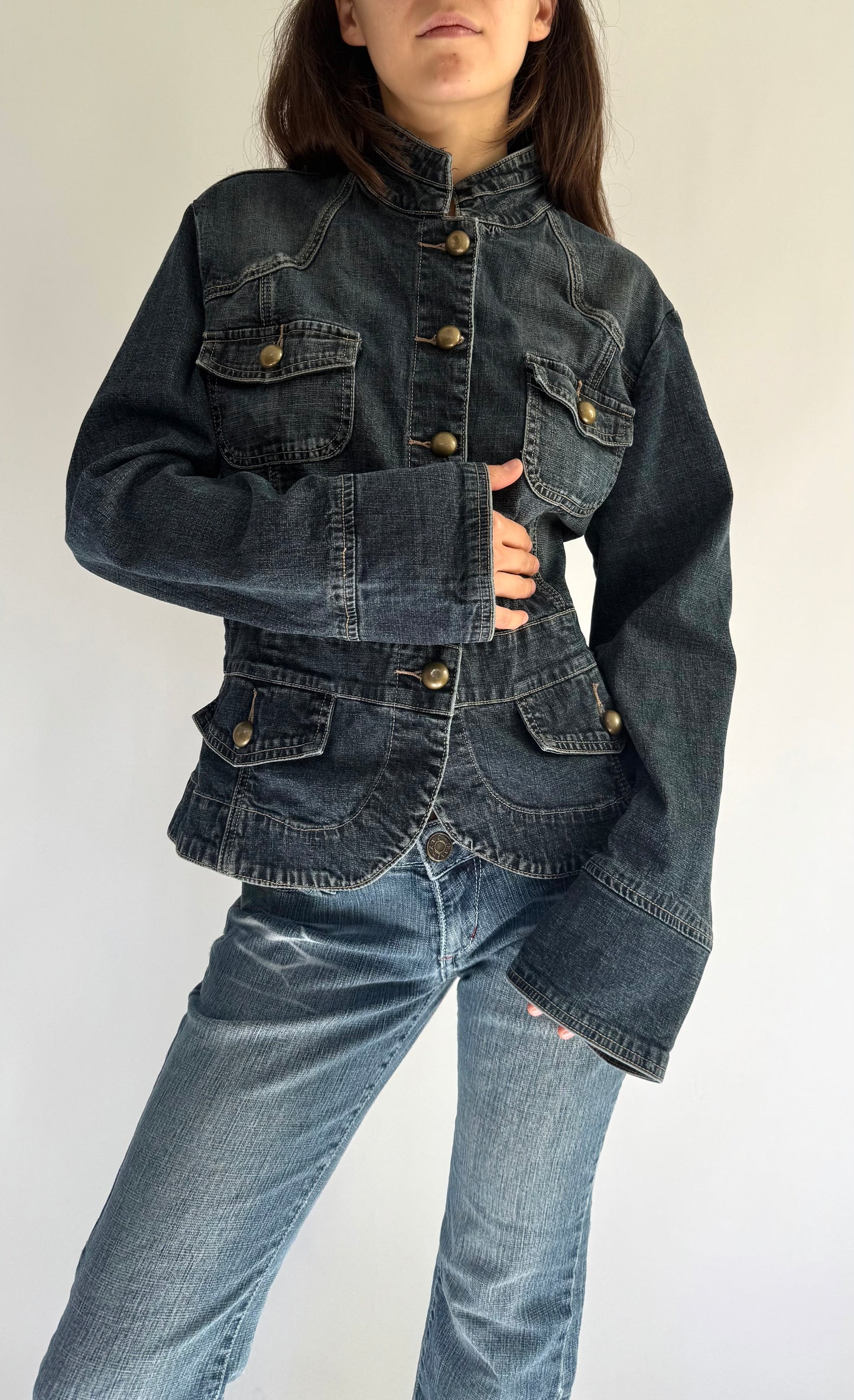 Y2k button up denim jacket