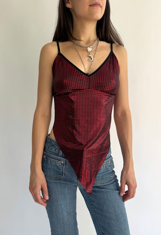 Y2K metallic red cami party top