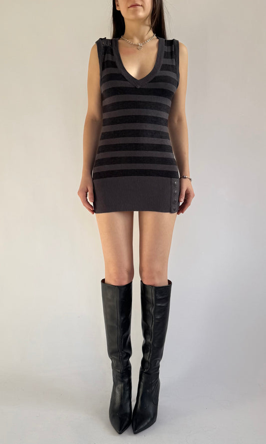 Y2k grunge core black and grey striped mini dress