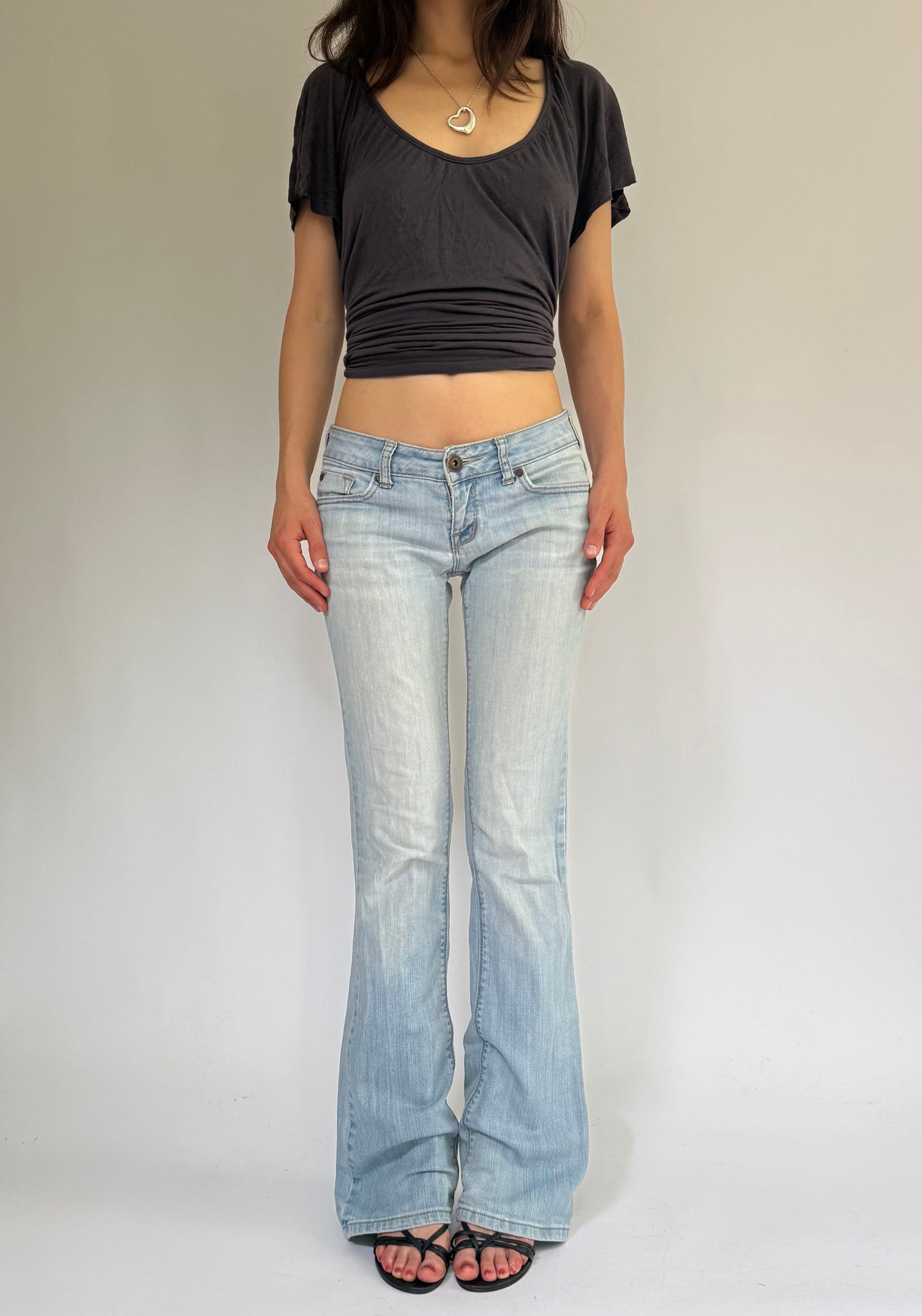 Y2K light wash extra low rise flare jeans