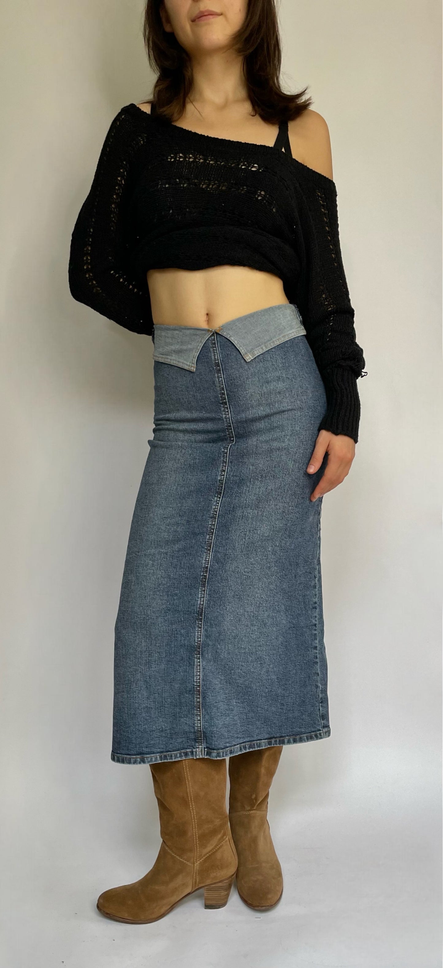 Y2K denim maxi skirt with zip