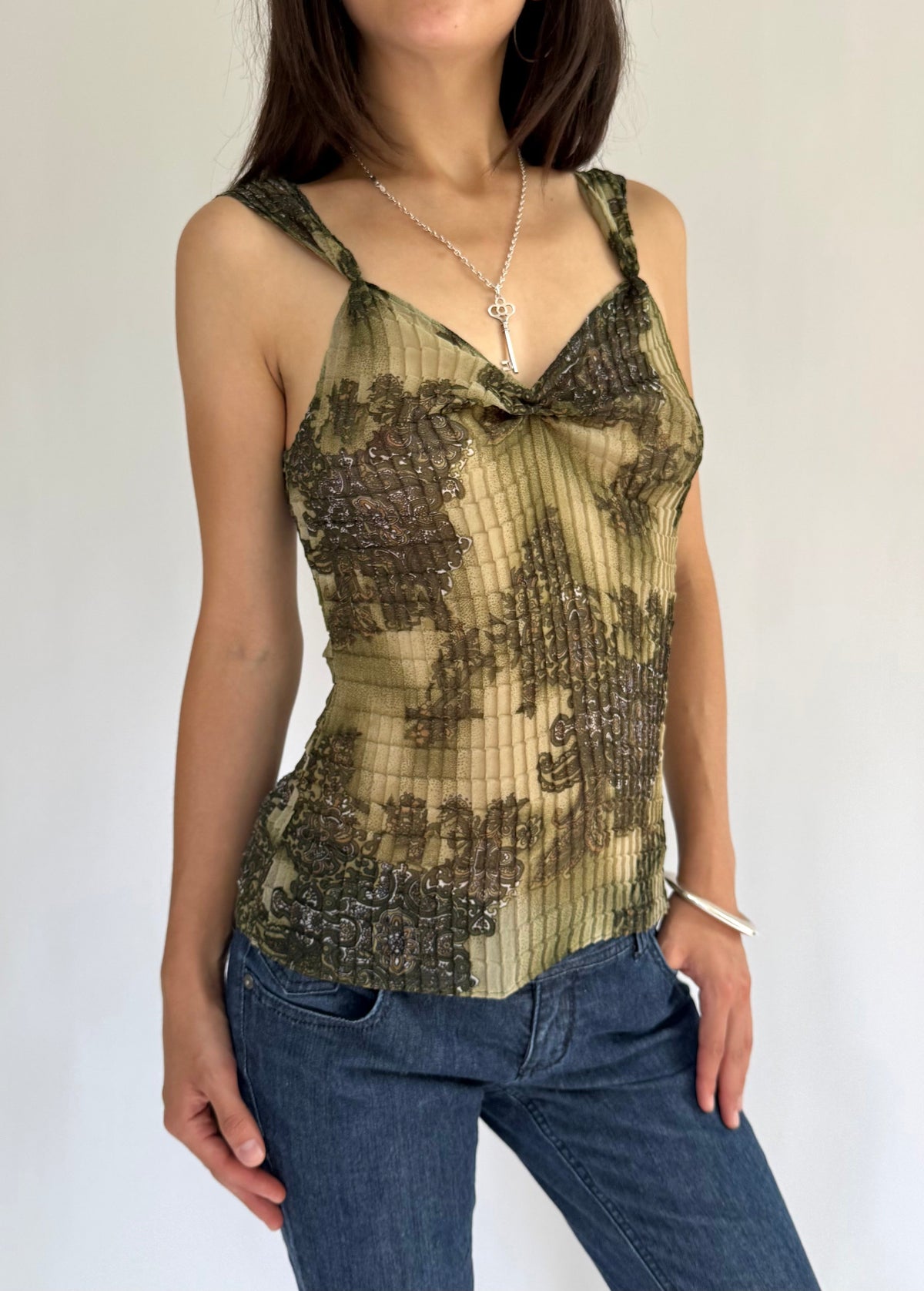 Y2K mesh pleated fairy core top