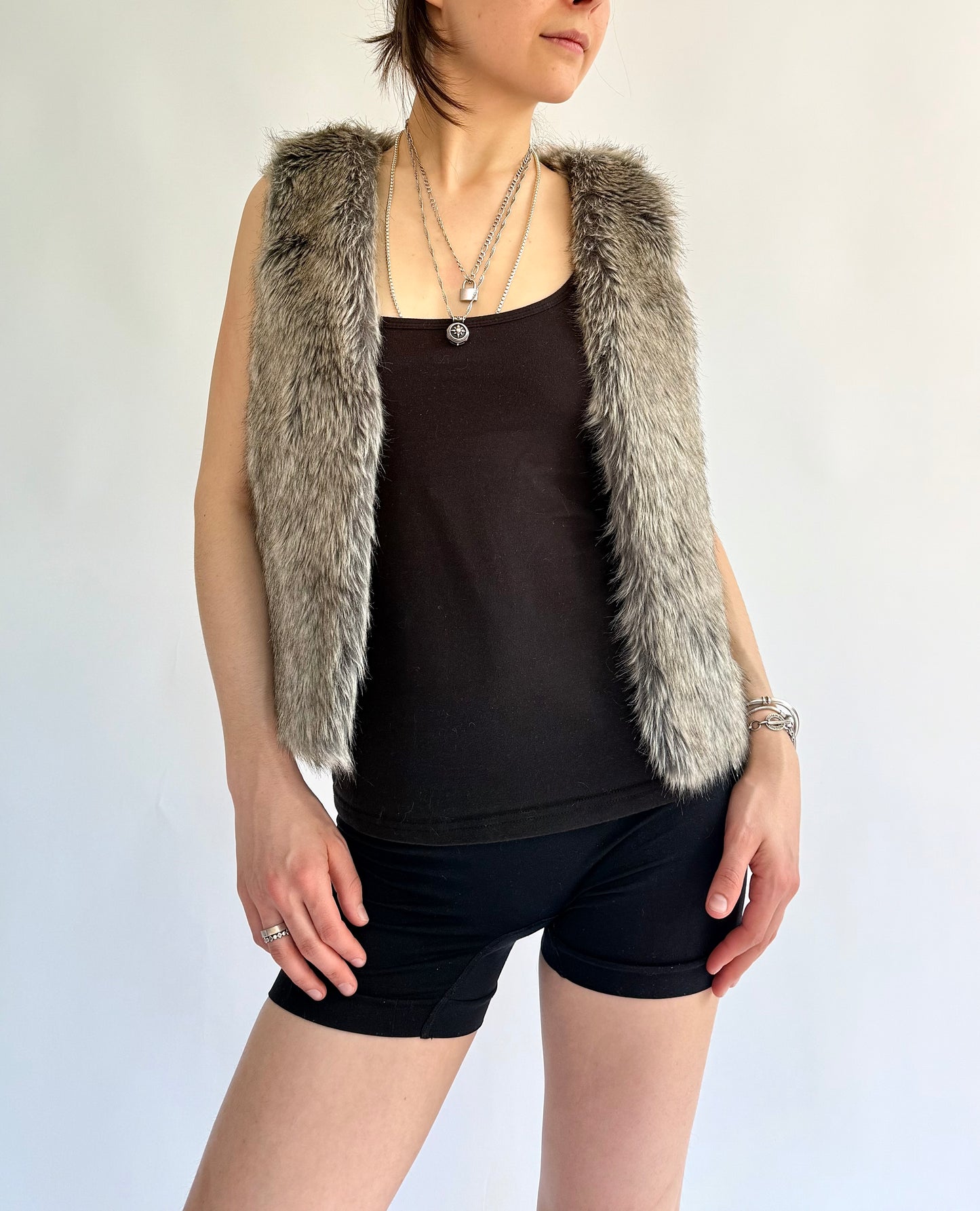 Y2K Grey faux fur vest