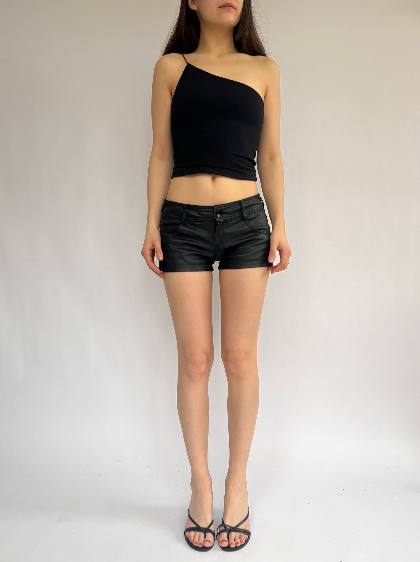 Y2K low rise mini faux leather shorts