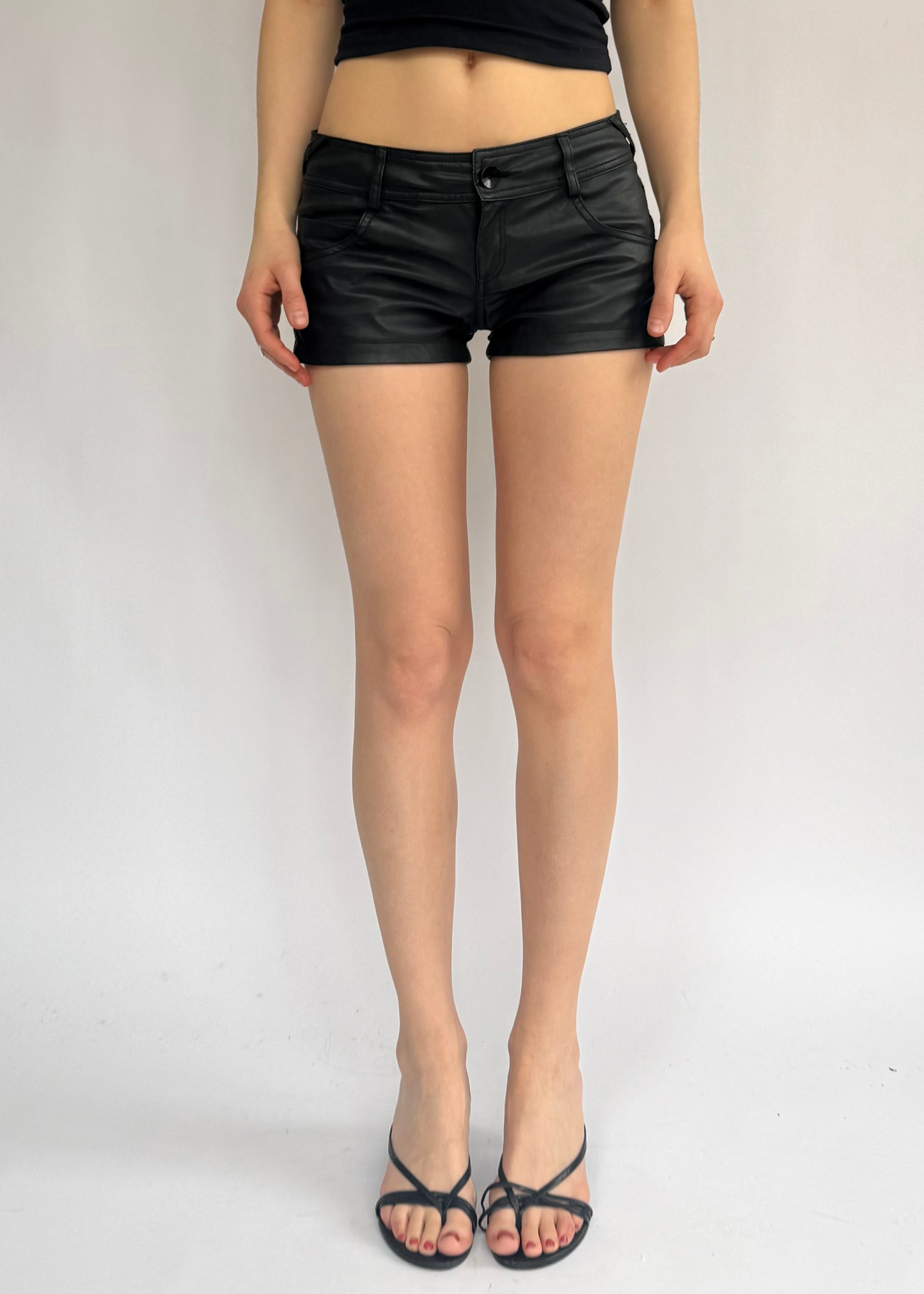 Y2K low rise mini faux leather shorts