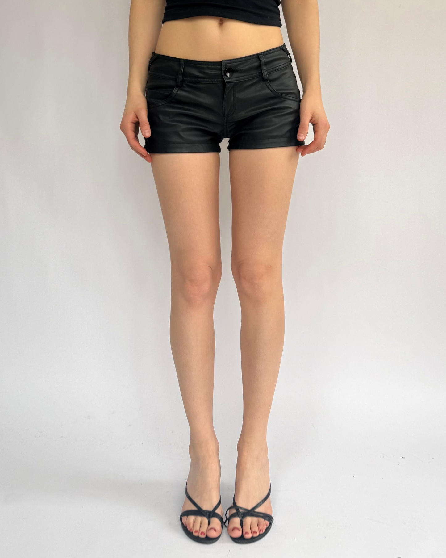 Y2K low rise mini faux leather shorts
