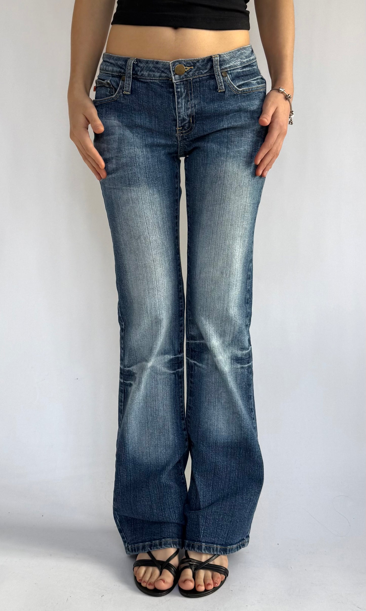 Y2K low rise flared jeans acid wash