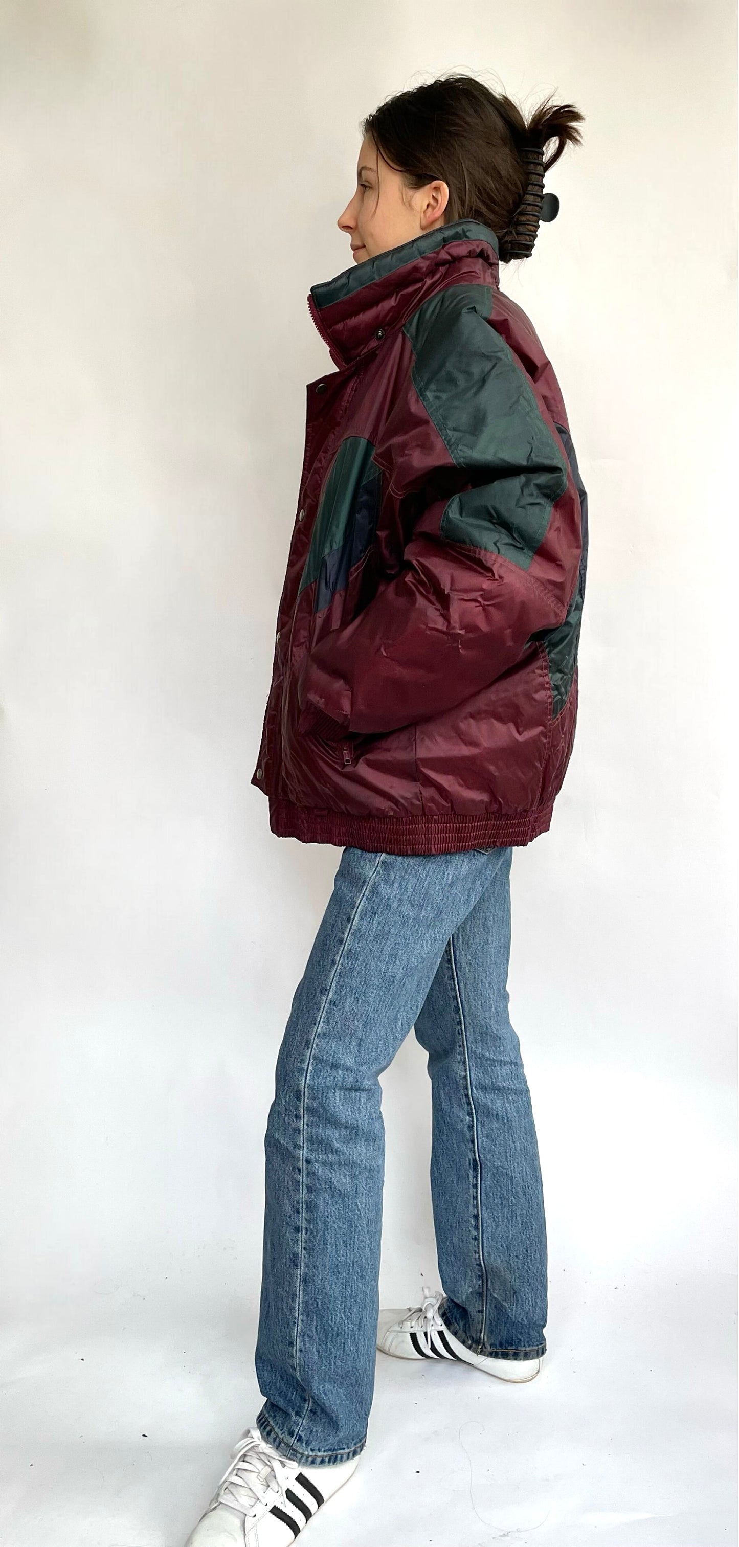 80s oversized colour block puffer jacket