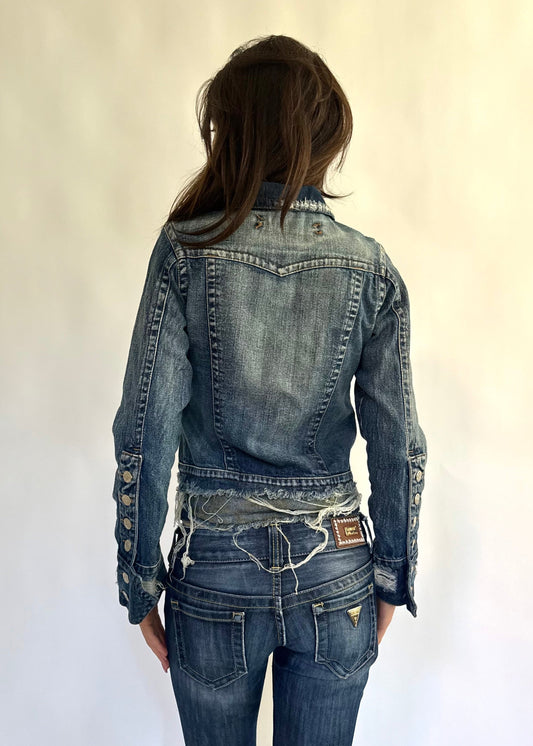Y2K Cal Y Arena Deadstock Distressed Denim Jacket