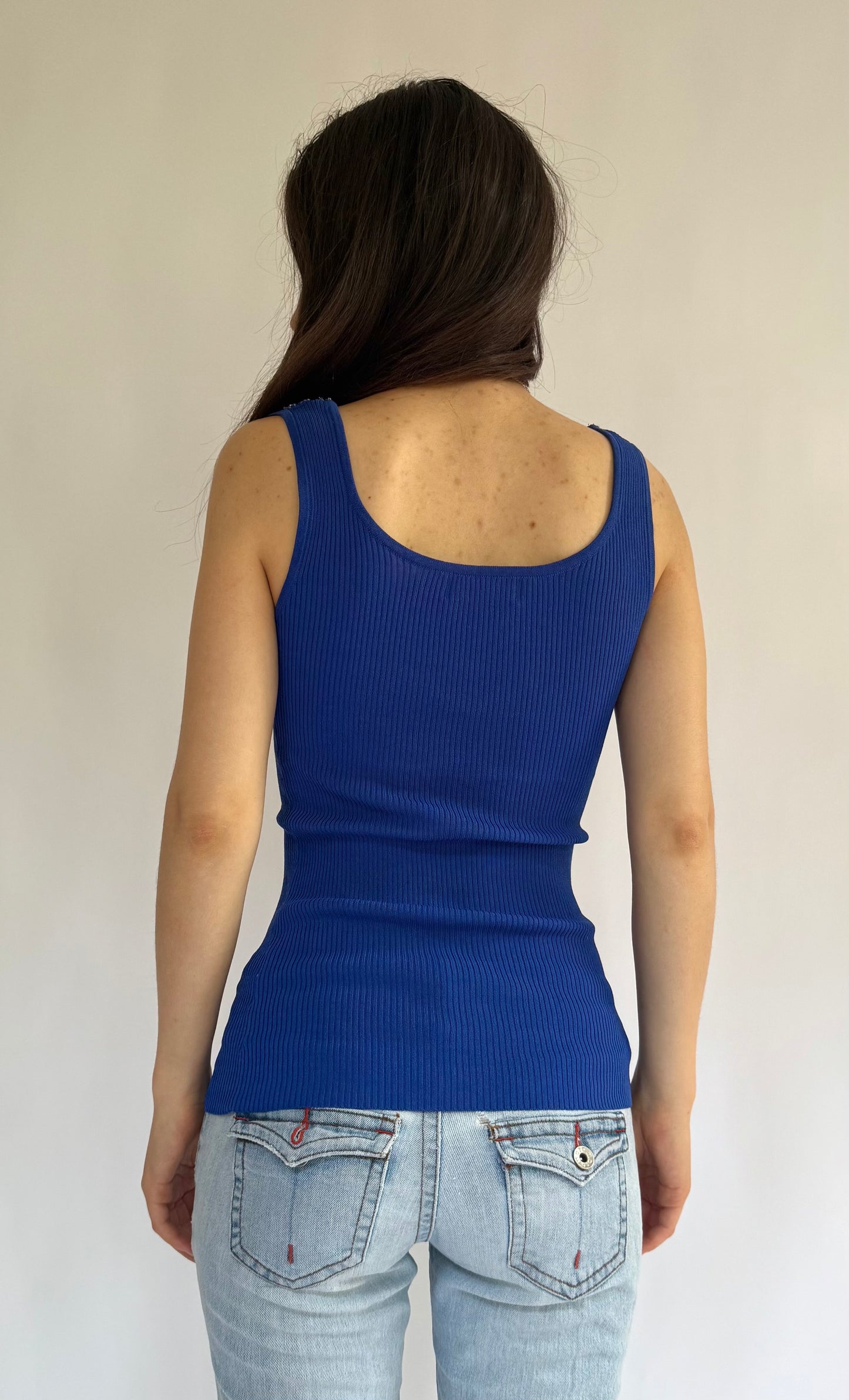 Y2k blue beaded neckline top