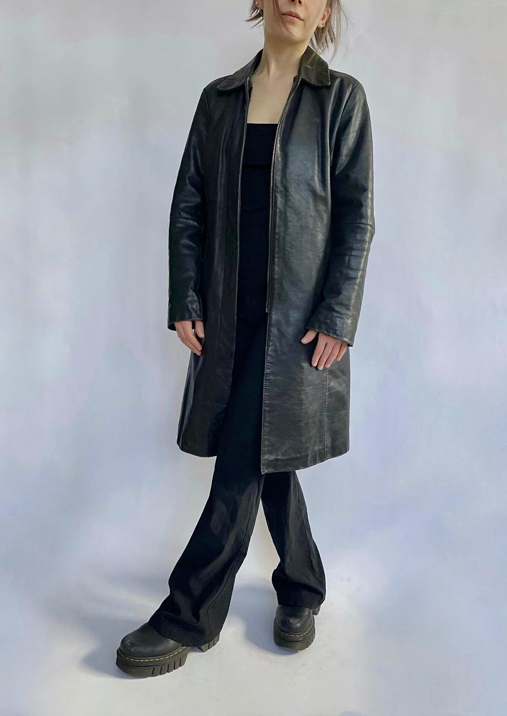 Vintage black leather coat