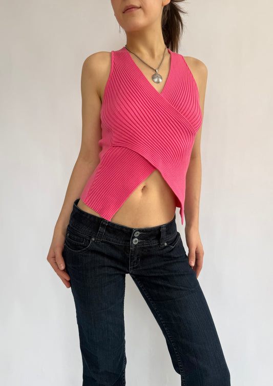 Y2k/2000s V-neck pink knit top