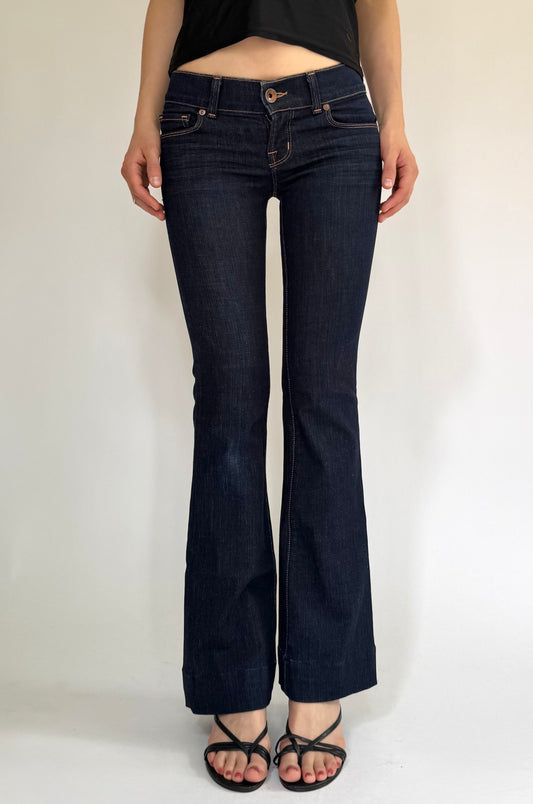Y2K/2000s extra low rise dark wash flared jeans