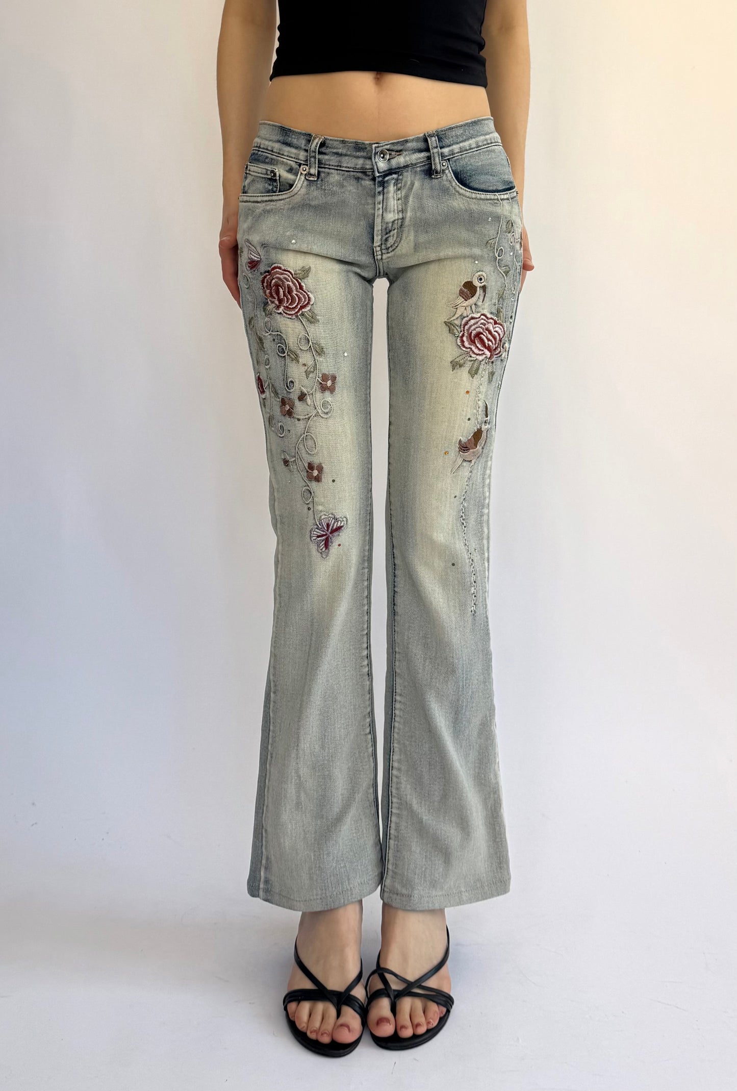 Y2K low rise flared embroidered pants