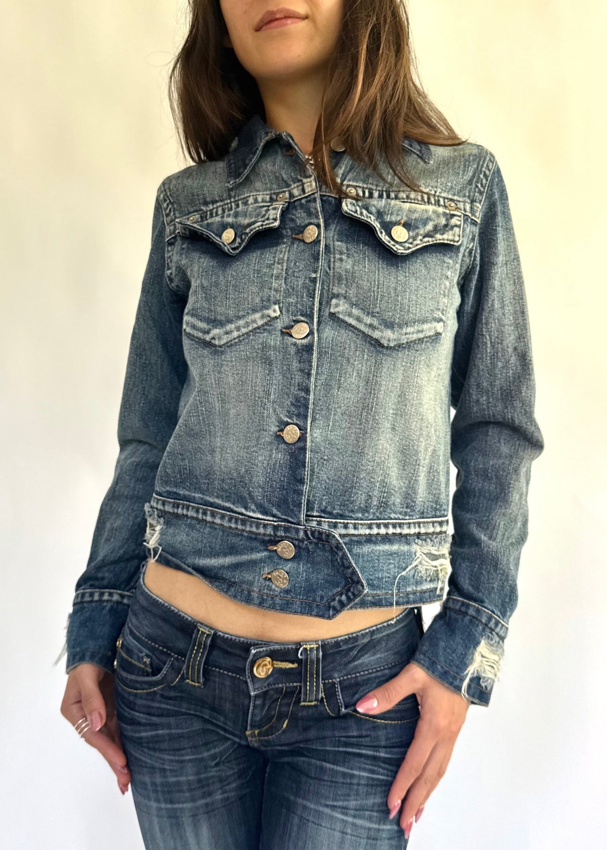 Y2K Cal Y Arena Deadstock Distressed Denim Jacket