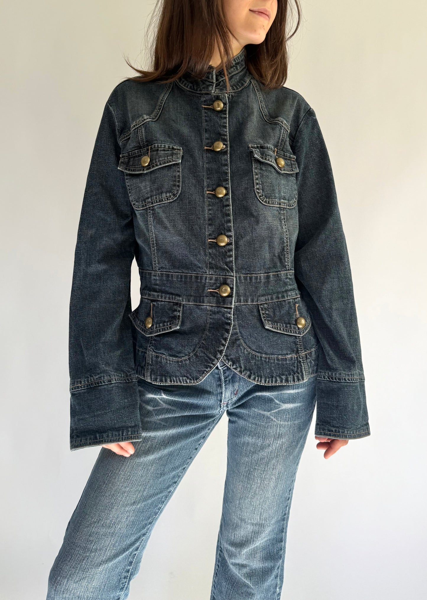 Y2k button up denim jacket