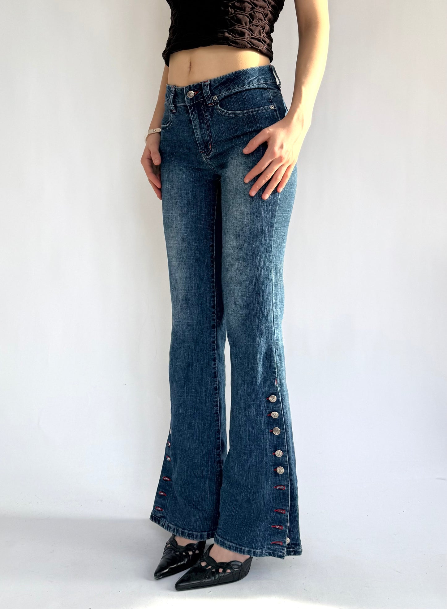 Y2K low rise flared button up pants by SEXSO JEANS