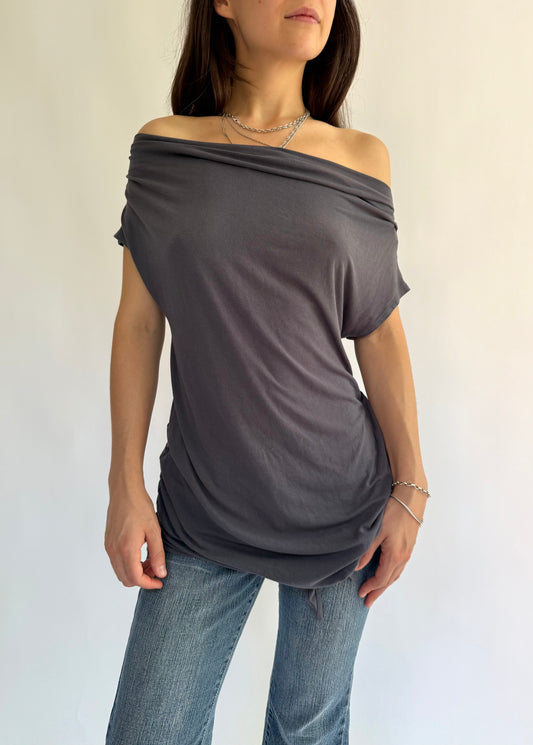 Y2K dark grey slouchy off the shoulder top grunge core