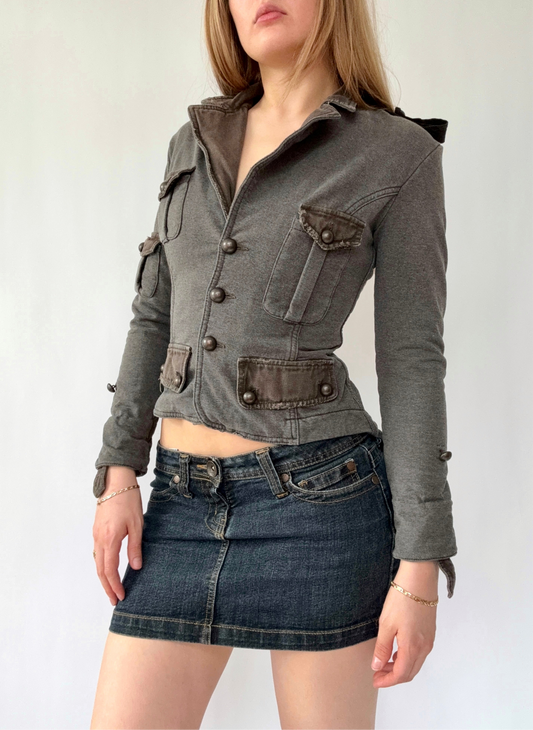 Y2K grunge Grey & khaki cargo cotton button-up jacket