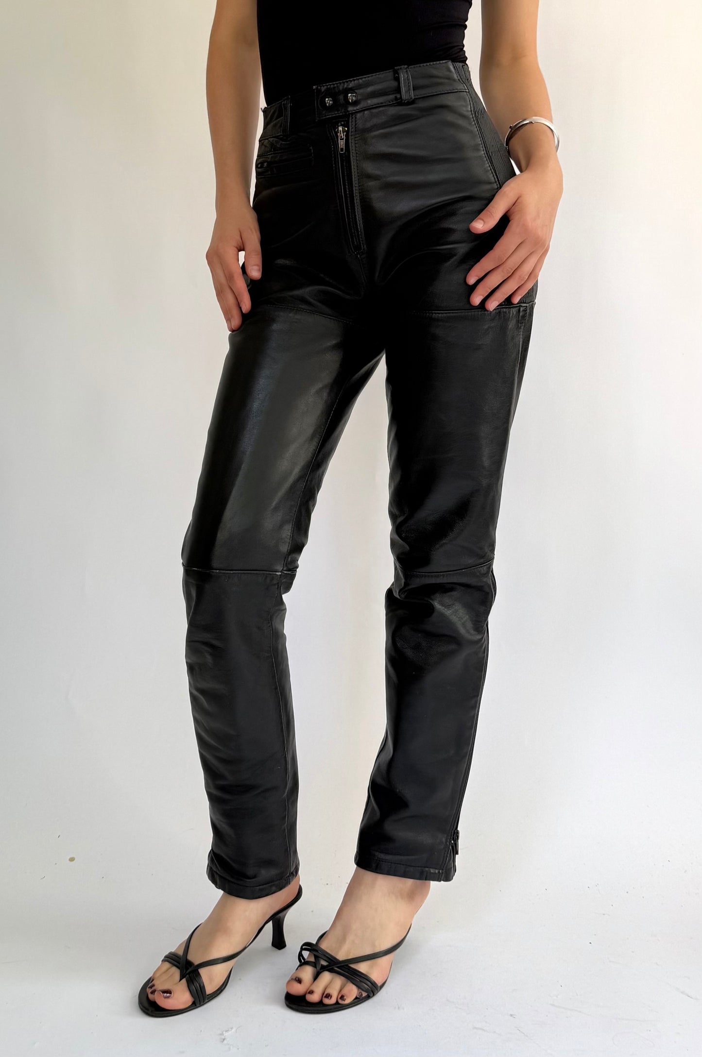 Vintage 90s high rise genuine leather pants with zipper detailing