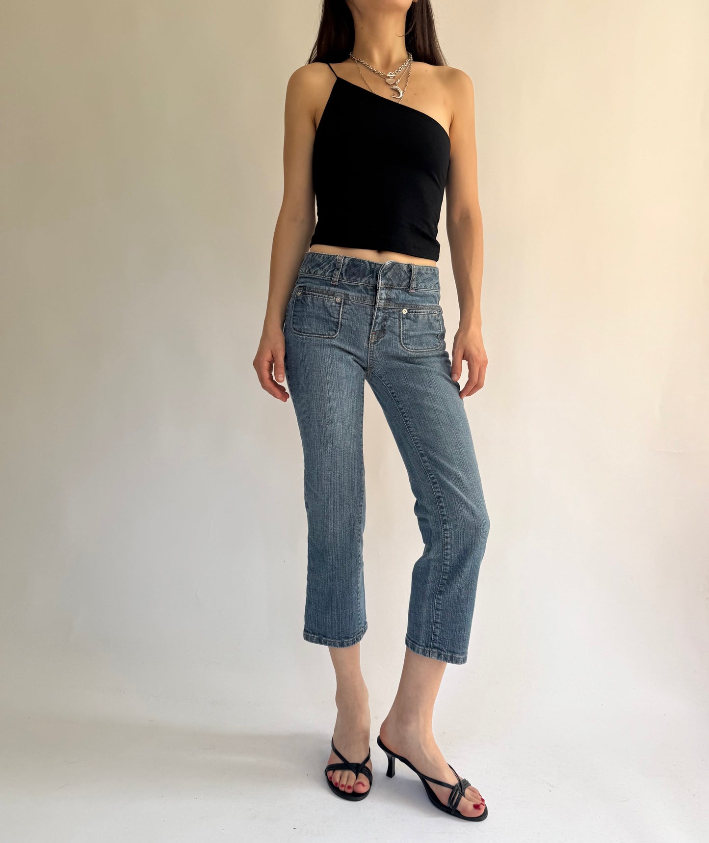 Y2K Low rise blue denim capris