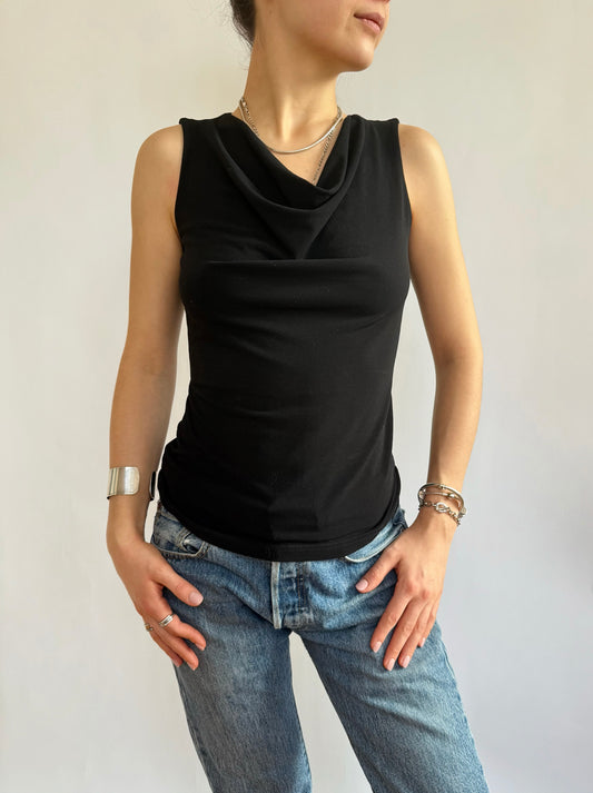 Y2K cowl neck sleeveless slinky top