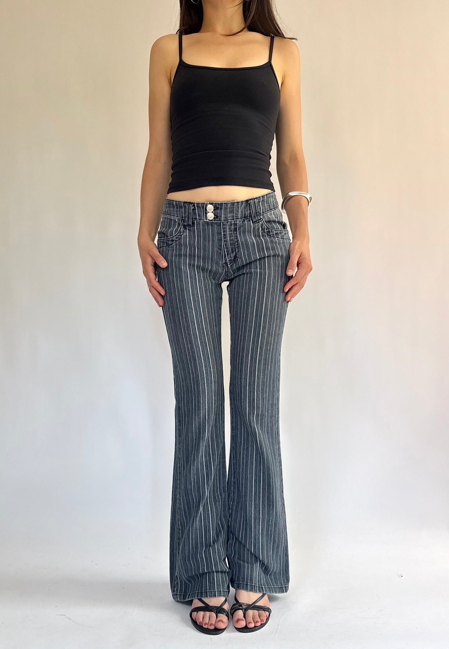 Y2K low rise flared pinstriped jeans